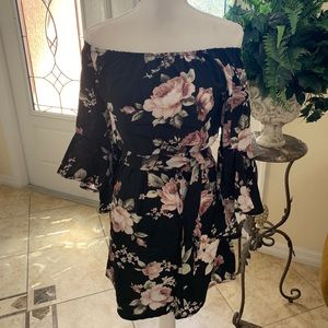 Black Floral Off Shoulder Mini Dress Size S